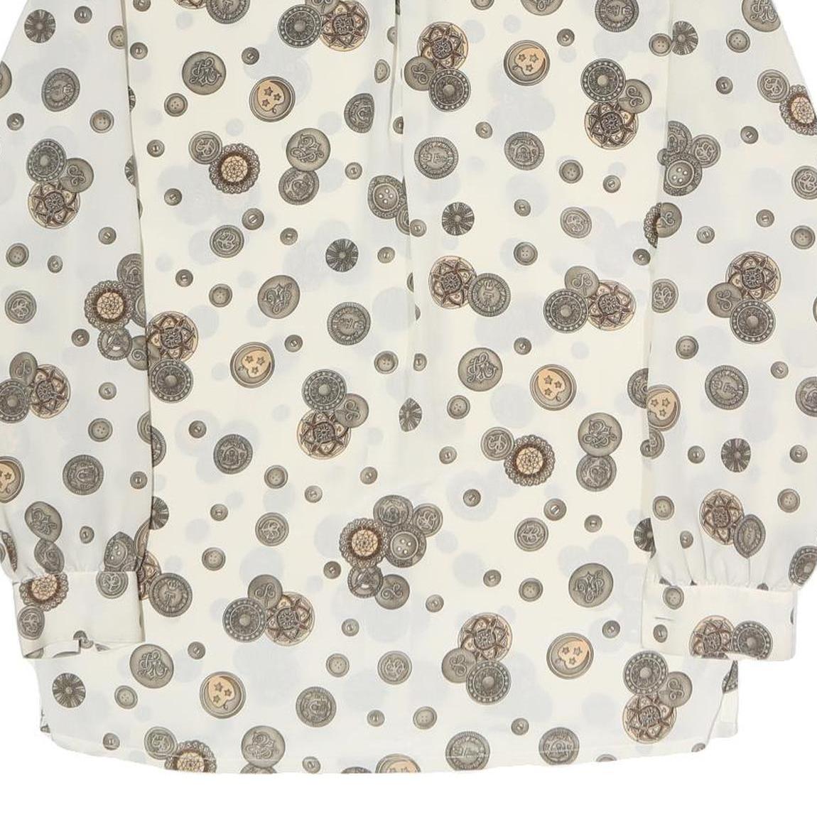 DELMOD Womens Cream Printed Shirt Long Sleeve Button Neck M Vintage Style