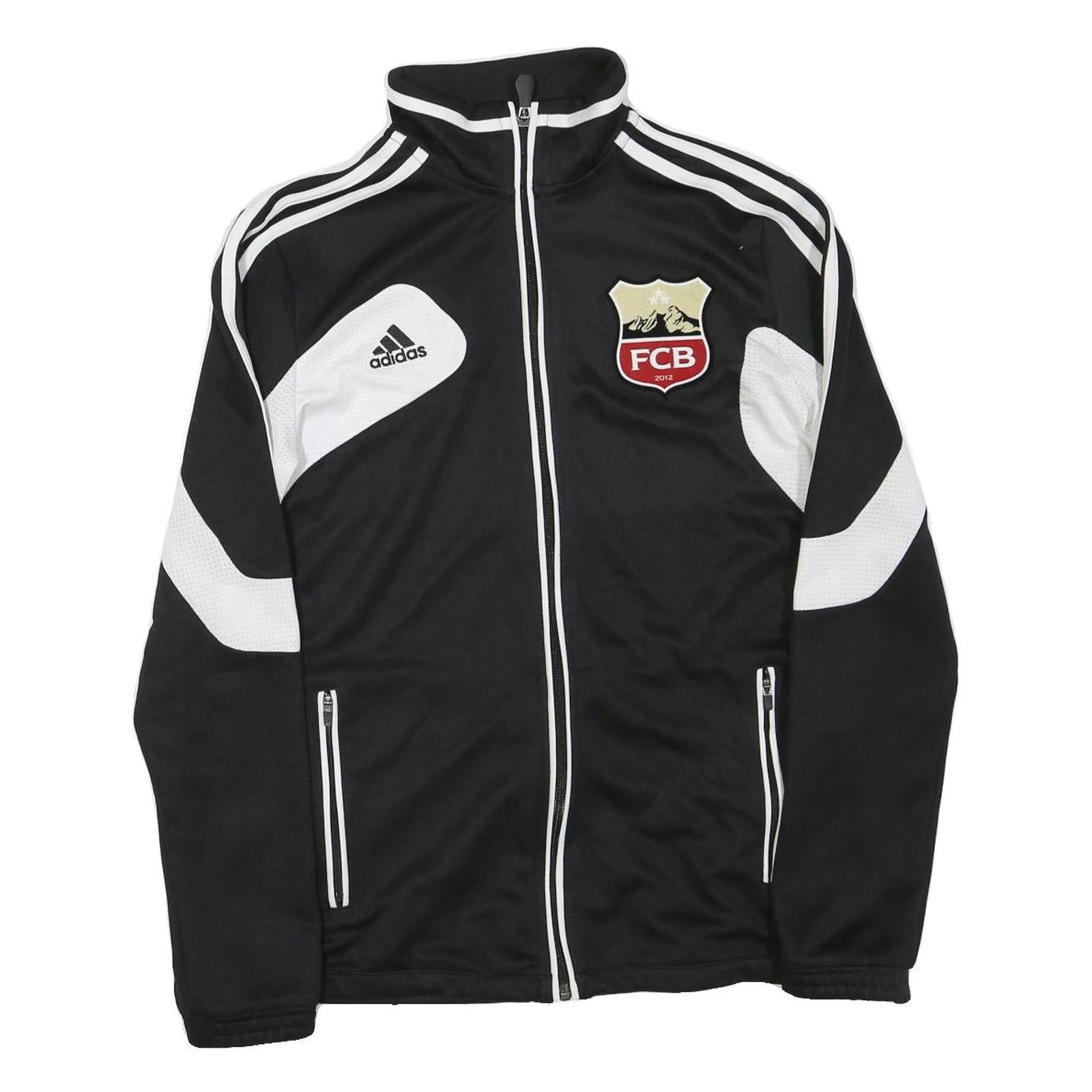 ADIDAS Mens Black & White FCB Football Jacket M Polyester Blend Zip Sportswear