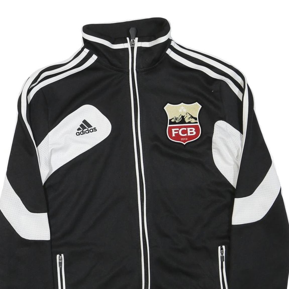 ADIDAS Mens Black & White FCB Football Jacket M Polyester Blend Zip Sportswear