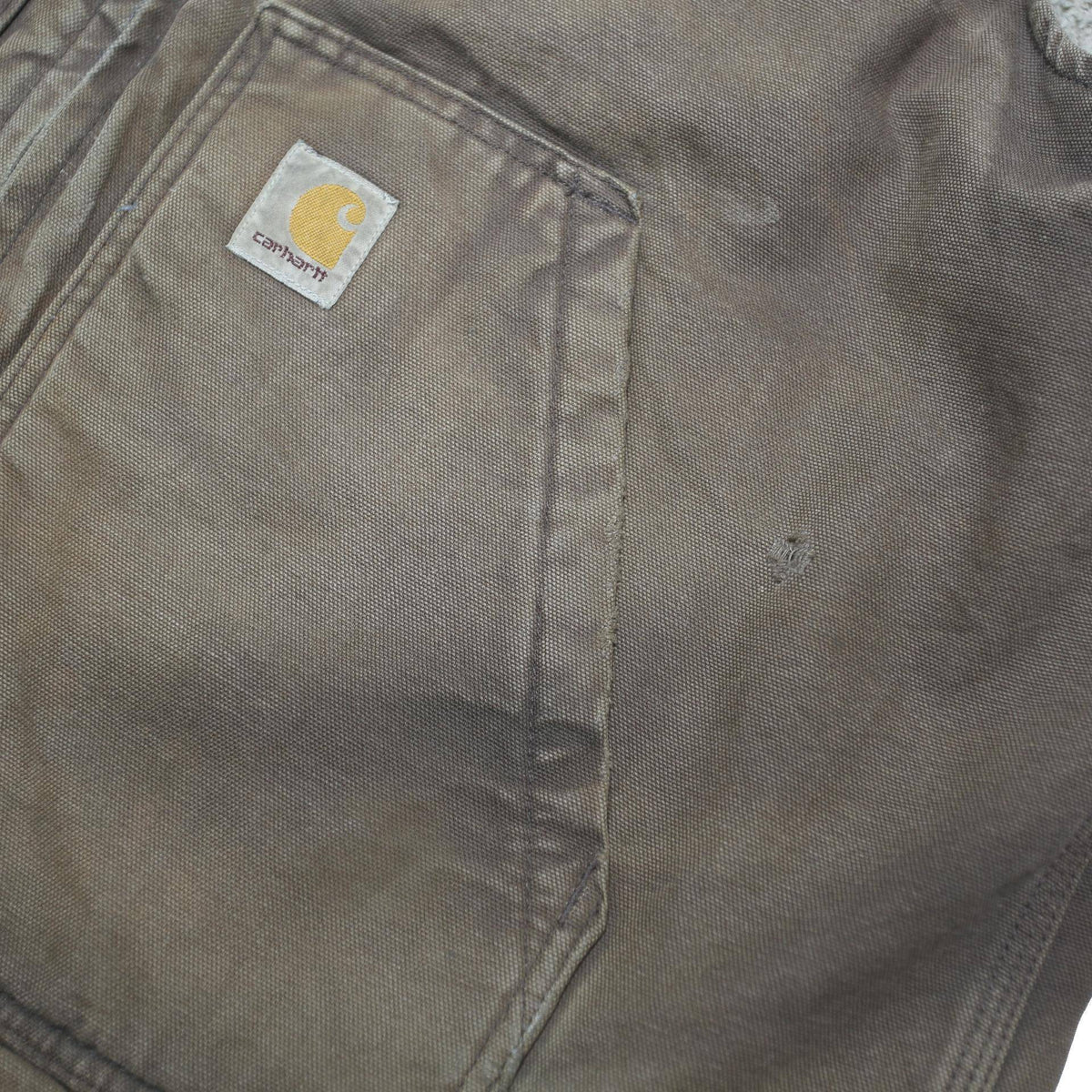 CARHARTT Mens Brown & Beige Sherpa Lined Vest Jacket L Cotton Blend Durable