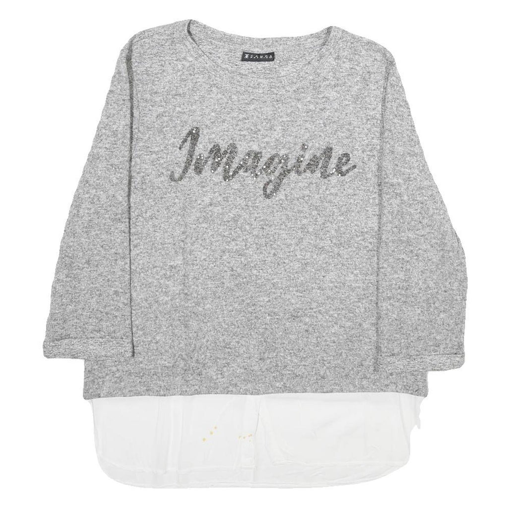 CANDA Womens Grey Jumper Plain Crew Neck Basic Knit S Fashion Casual Layered