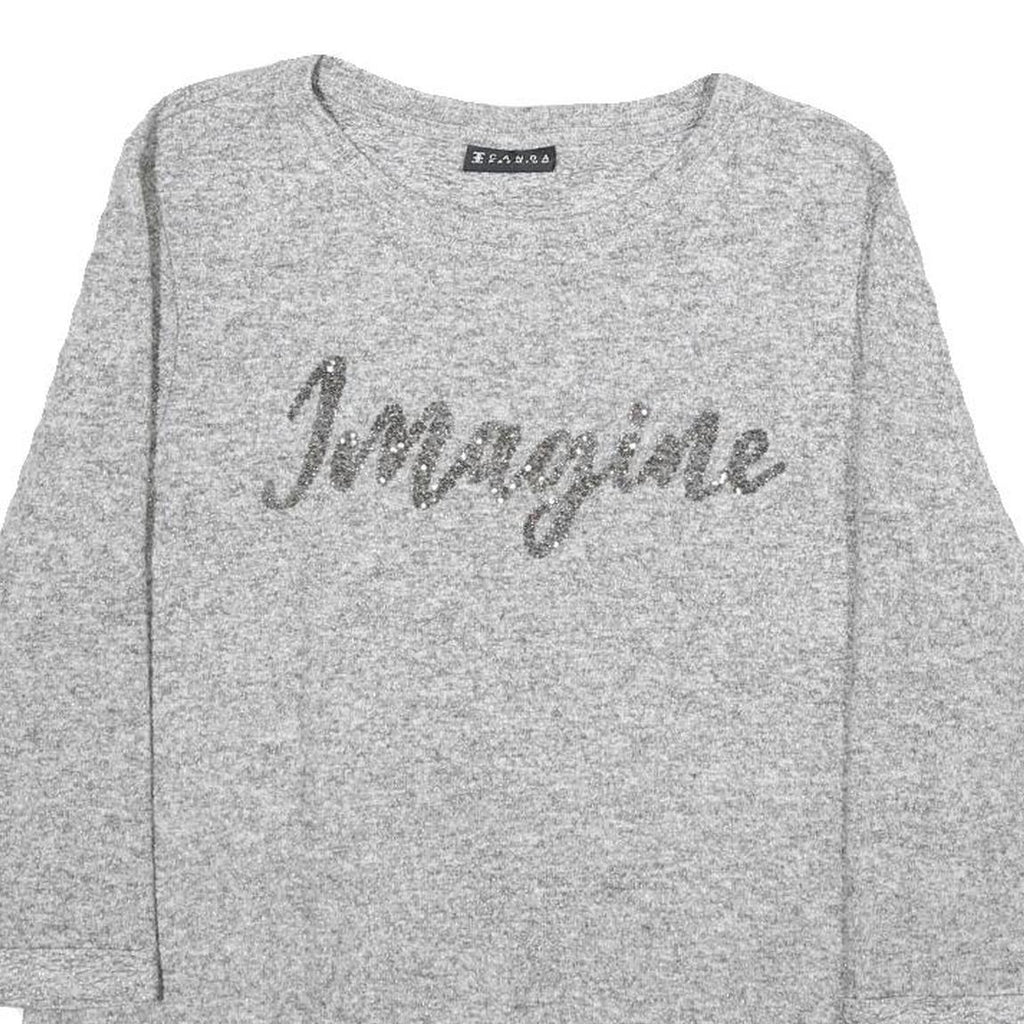 CANDA Womens Grey Jumper Plain Crew Neck Basic Knit S Fashion Casual Layered