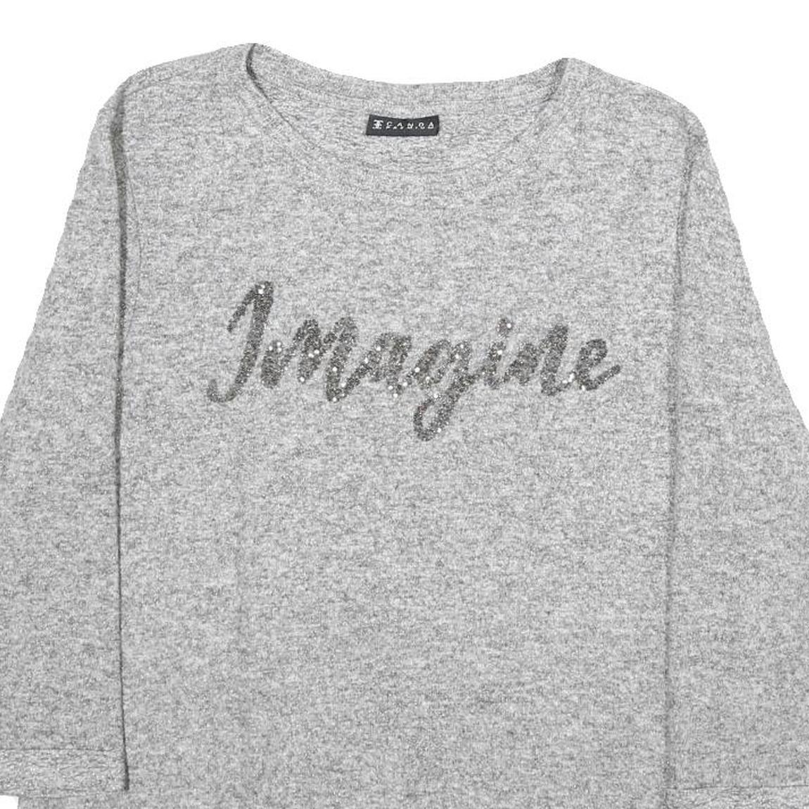 CANDA Womens Grey Jumper Plain Crew Neck Basic Knit S Fashion Casual Layered