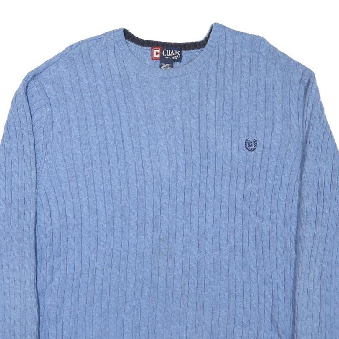CHAPS Mens Blue Cable Knit Crew Neck Jumper XL Cotton Blend Classic Style