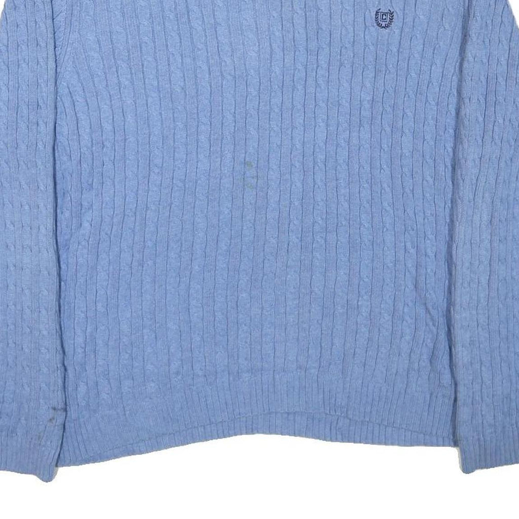 CHAPS Mens Blue Cable Knit Crew Neck Jumper XL Cotton Blend Classic Style