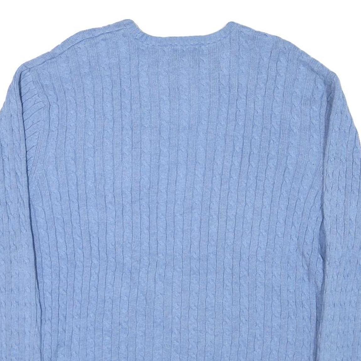 CHAPS Mens Blue Cable Knit Crew Neck Jumper XL Cotton Blend Classic Style