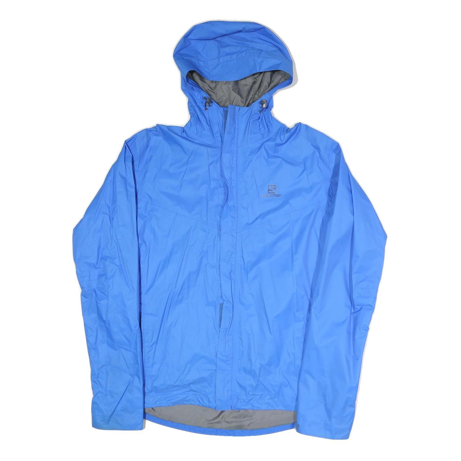 SALOMON Mens Blue Outdoor Jacket L Polyester Blend Plain Zip Hooded