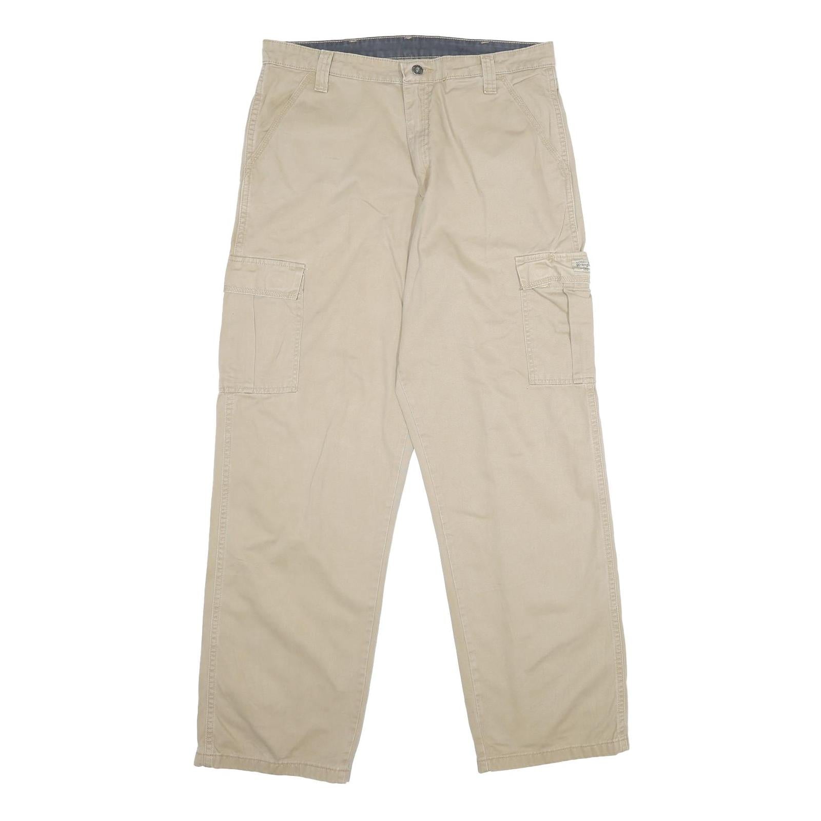 WRANGLER Mens Cotton Beige Regular Cargo Trousers W34 L32 Casual Workwear