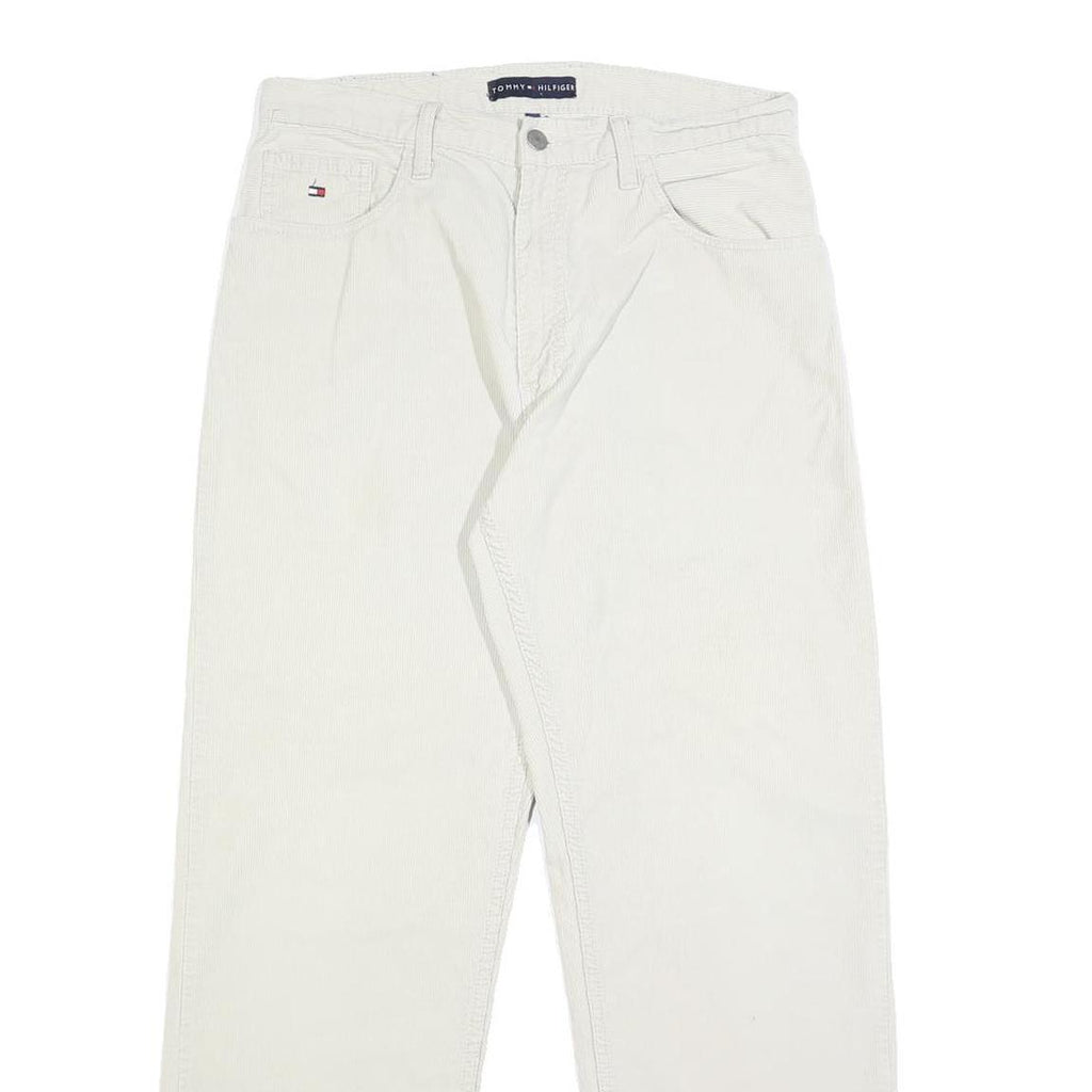 TOMMY HILFIGER Mens Cotton White Regular Straight Trousers W29 L29 Casual Zip