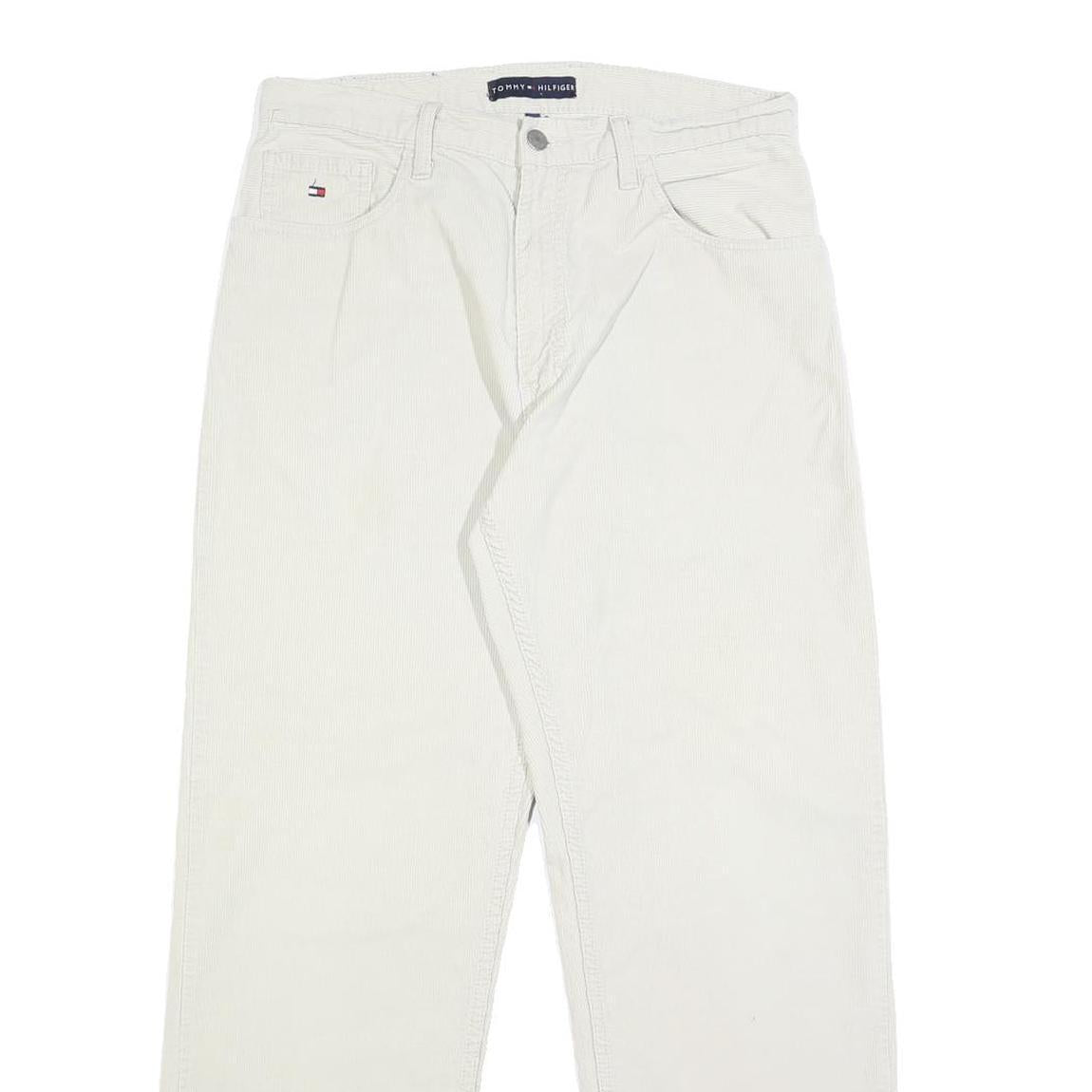 TOMMY HILFIGER Mens Cotton White Regular Straight Trousers W29 L29 Casual Zip