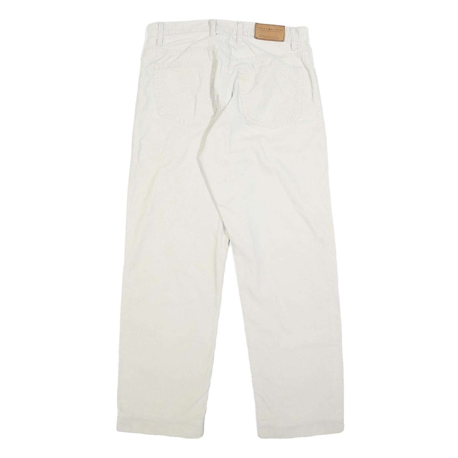 TOMMY HILFIGER Mens Cotton White Regular Straight Trousers W29 L29 Casual Zip