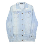 FASHION NOVA Womens Blue Denim Jacket XL Cotton Distressed Button Fastening Long
