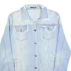 FASHION NOVA Womens Blue Denim Jacket XL Cotton Distressed Button Fastening Long