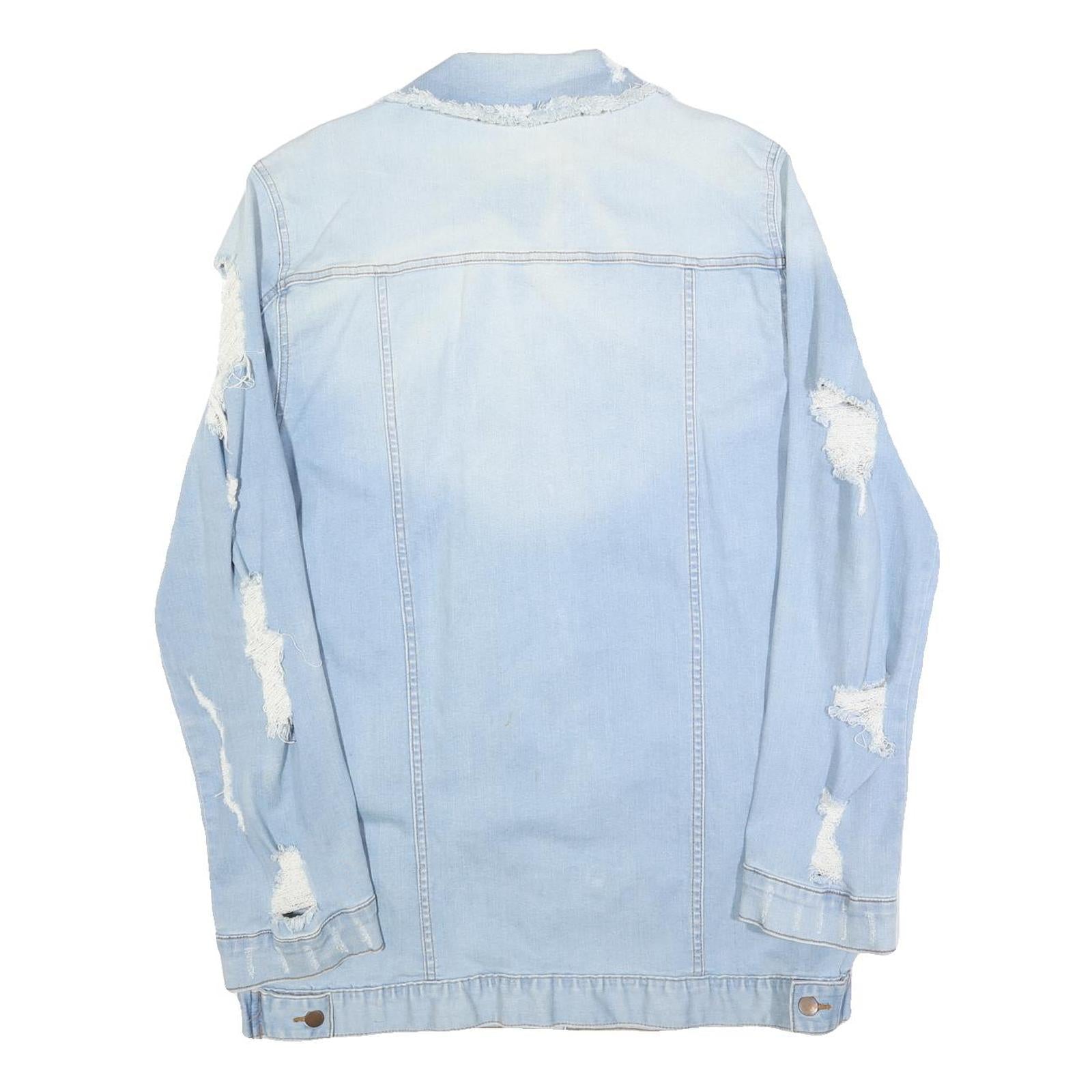 FASHION NOVA Womens Blue Denim Jacket XL Cotton Distressed Button Fastening Long