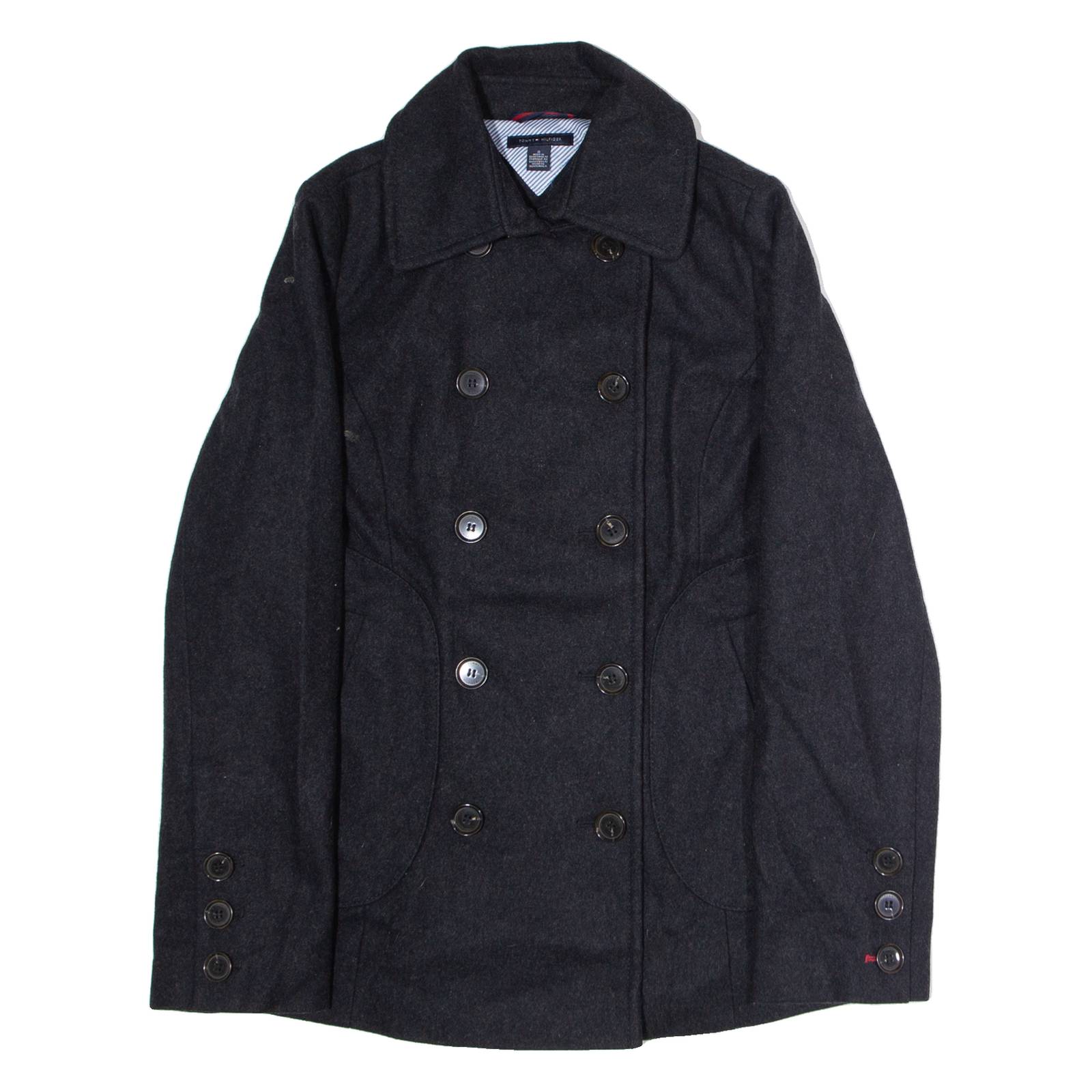 TOMMY HILFIGER Womens Trench Coat Grey Wool UK 10