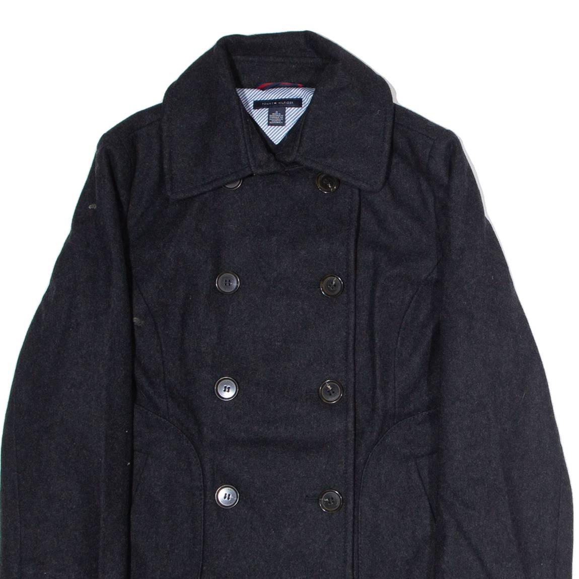 TOMMY HILFIGER Womens Trench Coat Grey Wool UK 10
