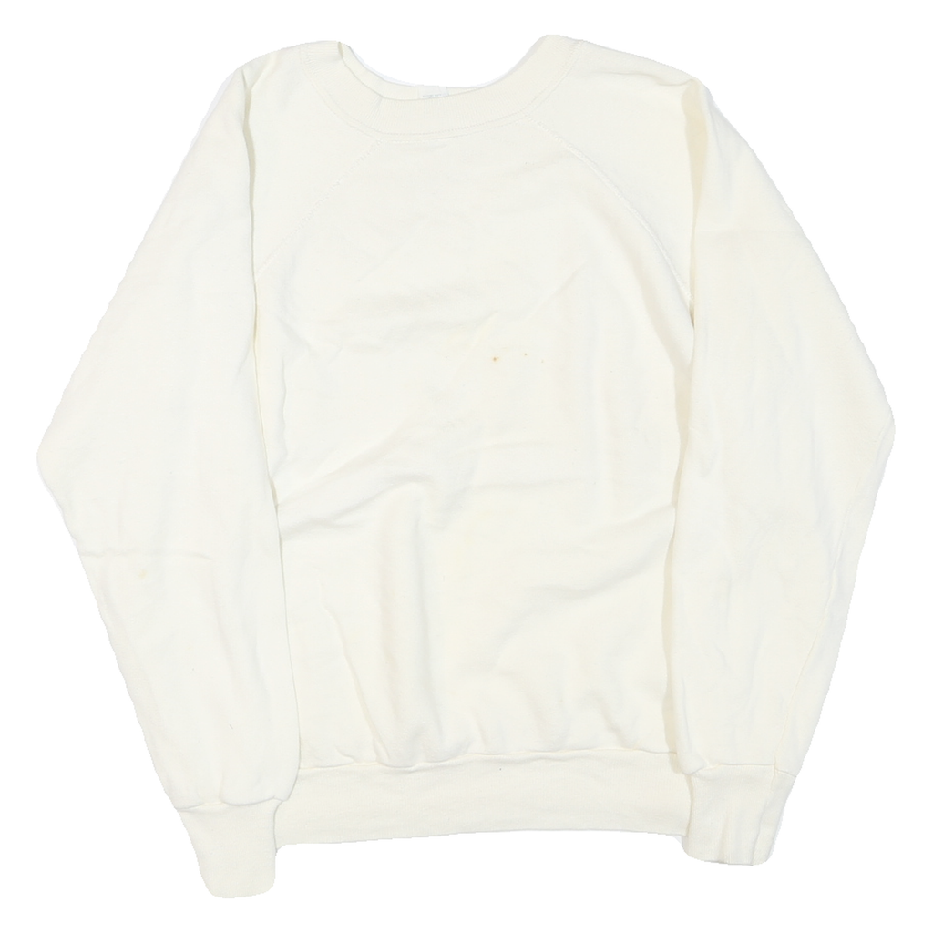 Womens White Crew Neck Pullover Sweatshirt Plain Casual Comfort M Long Sleeve