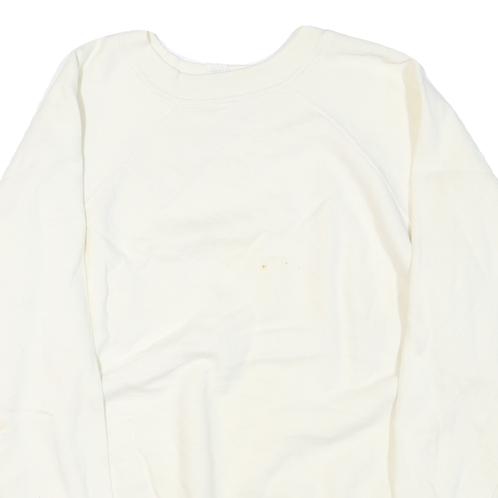 Womens White Crew Neck Pullover Sweatshirt Plain Casual Comfort M Long Sleeve