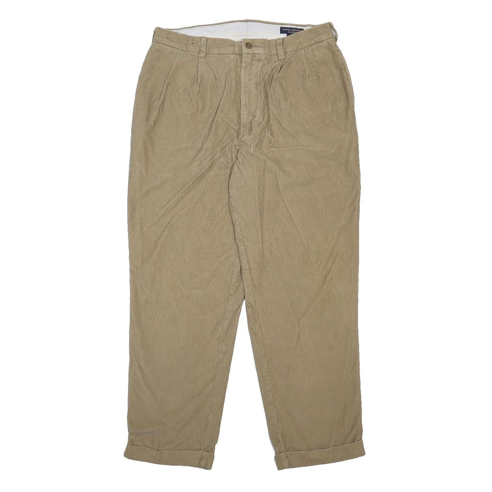 DANIEL CREMIEUX Mens Cotton Beige Relaxed Straight Trousers W34 L30 Classic