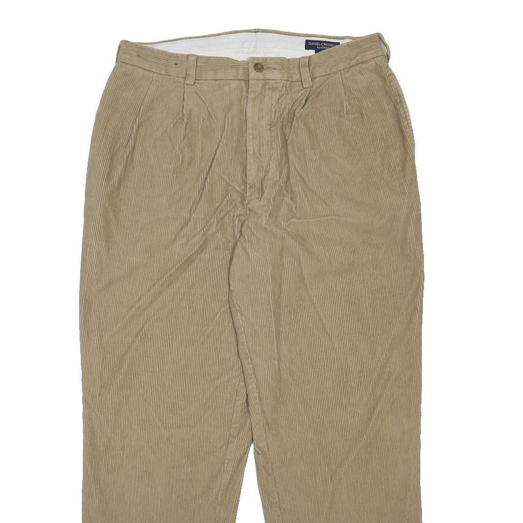 DANIEL CREMIEUX Mens Cotton Beige Relaxed Straight Trousers W34 L30 Classic