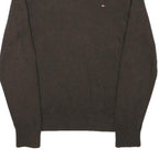 TOMMY HILFIGER Mens Brown Plain Cotton Blend Pullover V-Neck Jumper S