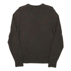 TOMMY HILFIGER Mens Brown Plain Cotton Blend Pullover V-Neck Jumper S