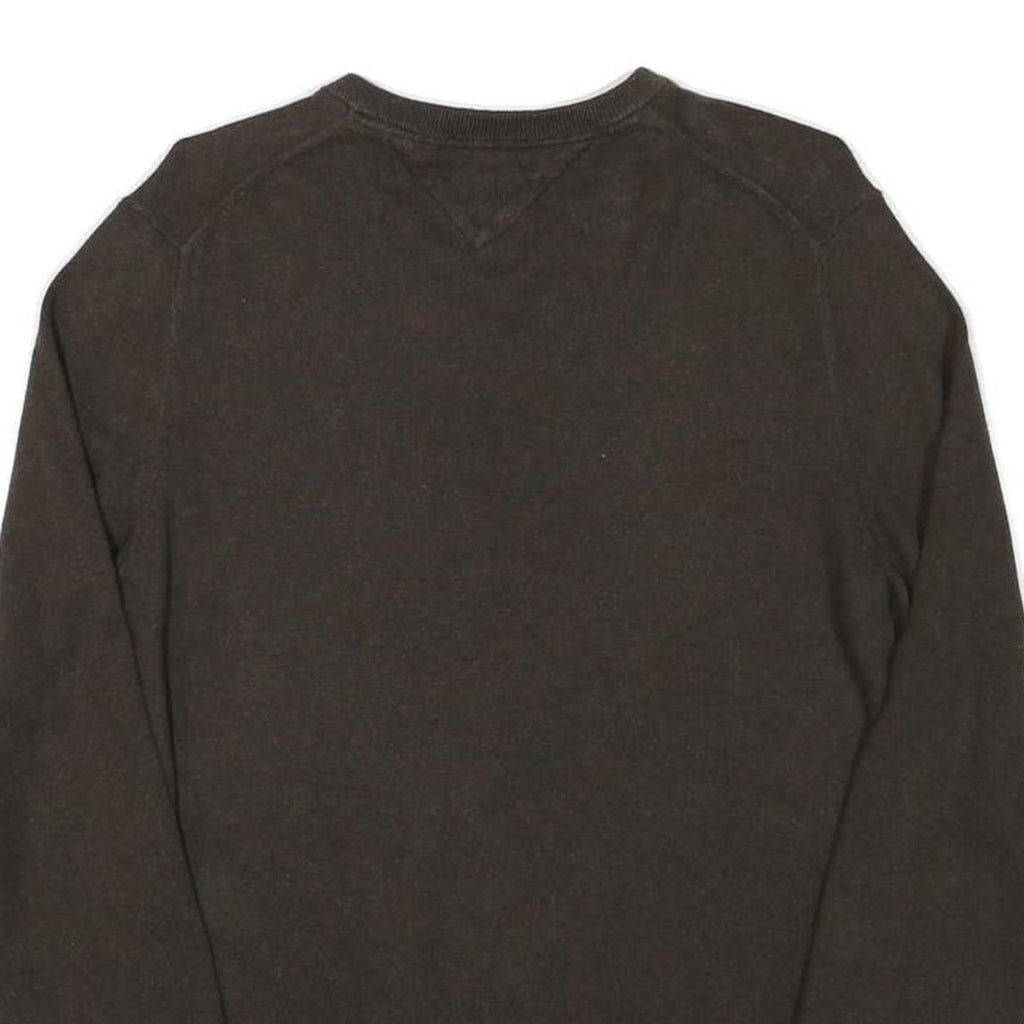 TOMMY HILFIGER Mens Brown Plain Cotton Blend Pullover V-Neck Jumper S