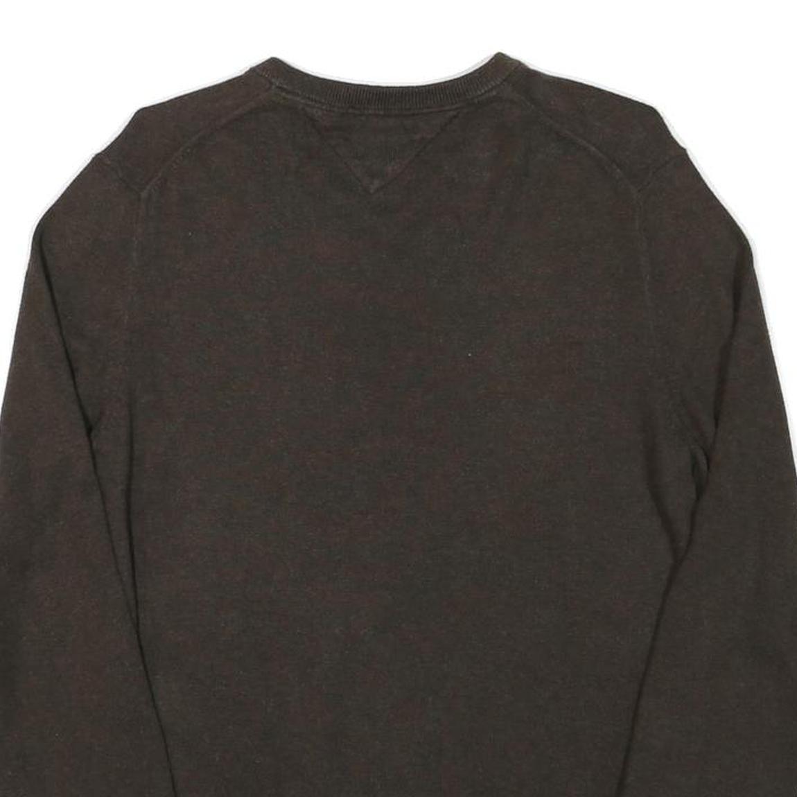 TOMMY HILFIGER Mens Brown Plain Cotton Blend Pullover V-Neck Jumper S