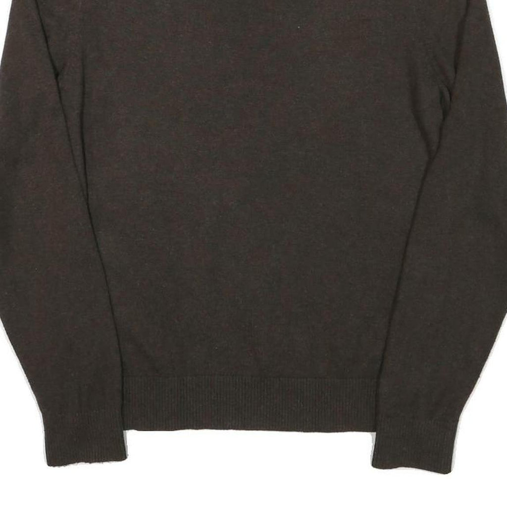 TOMMY HILFIGER Mens Brown Plain Cotton Blend Pullover V-Neck Jumper S