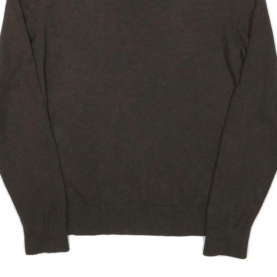 TOMMY HILFIGER Mens Brown Plain Cotton Blend Pullover V-Neck Jumper S