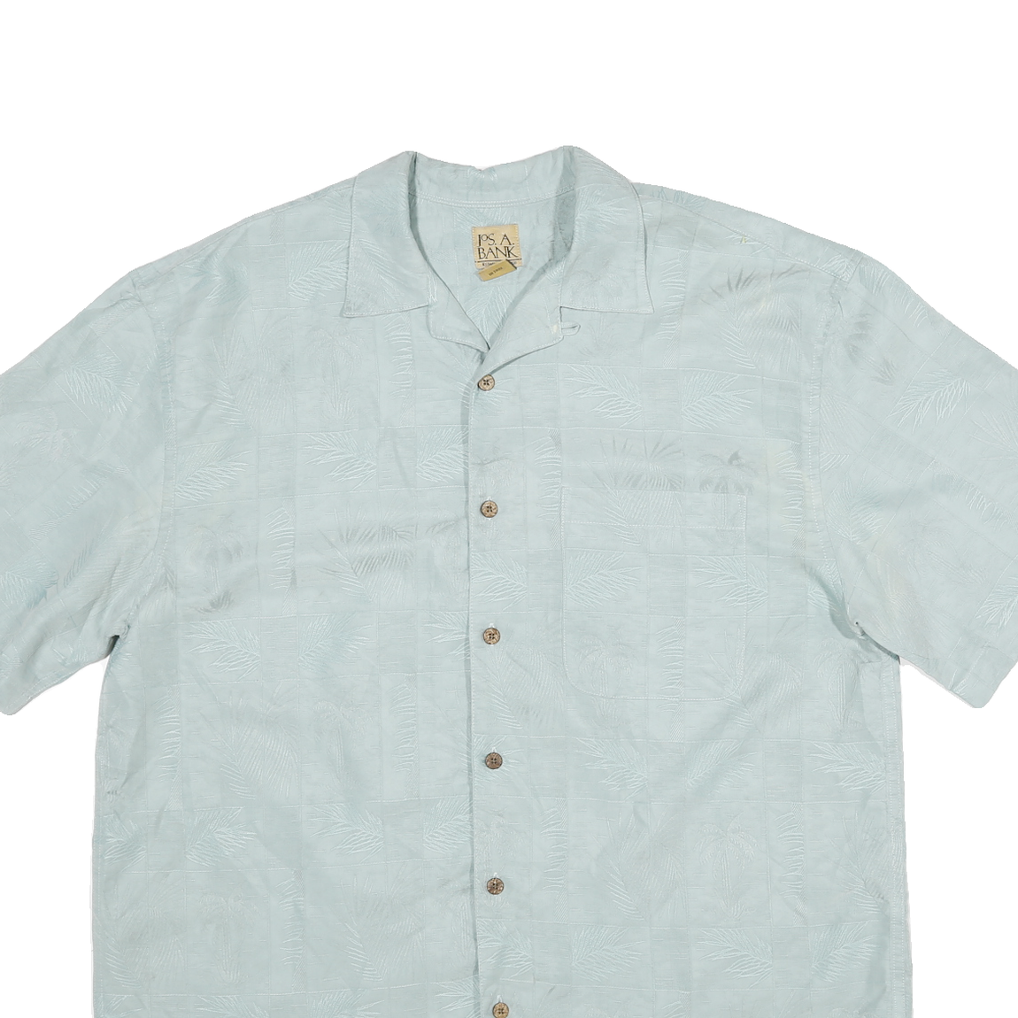 JOS A BANK Mens Light Blue Short Sleeve Button Jacket L Polyester Blend Plain