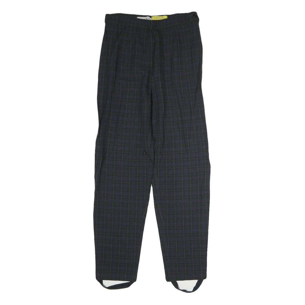 ALBA FORNARI Womens Cotton Blend Navy Check Regular Fit Straight Leg Trousers