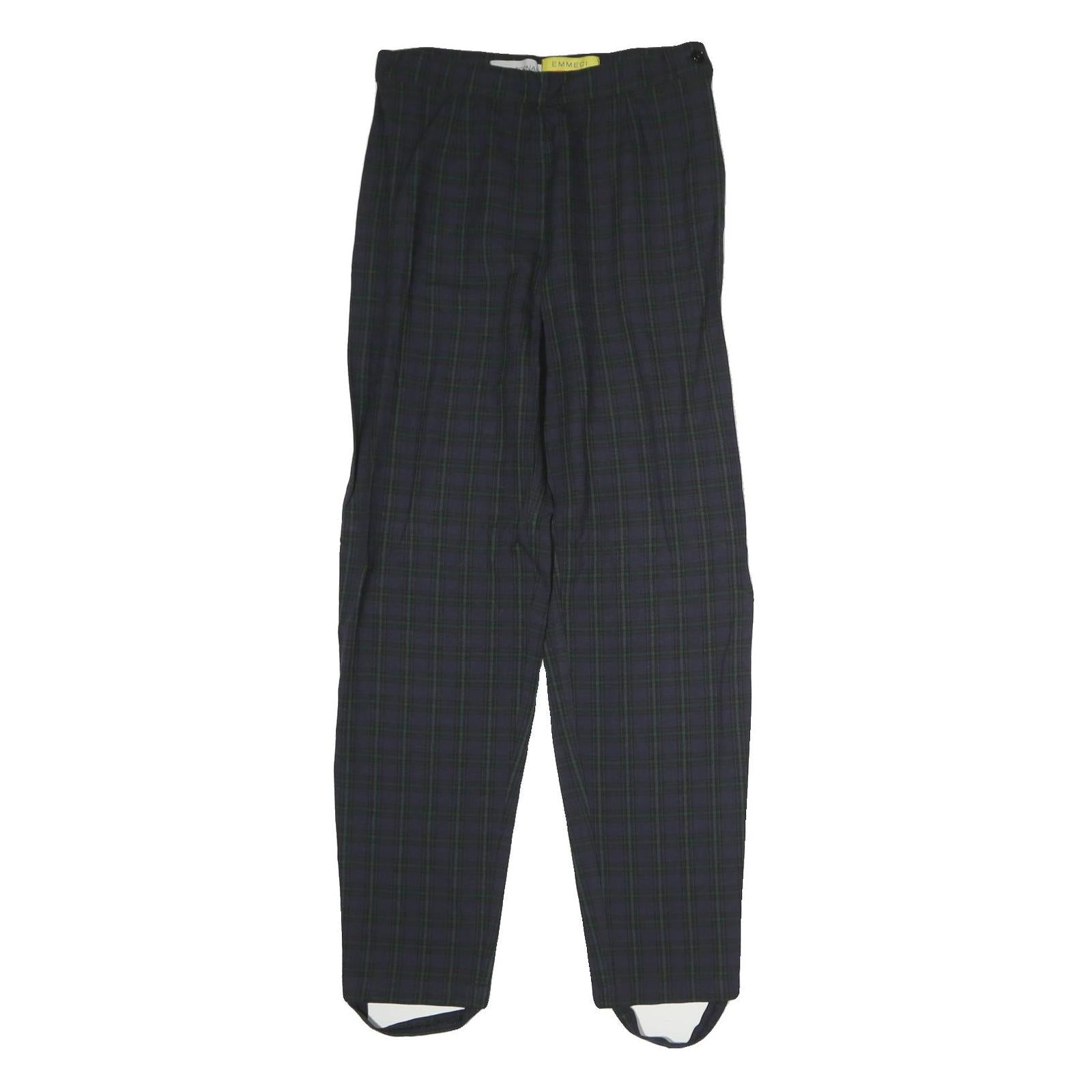 ALBA FORNARI Womens Cotton Blend Navy Check Regular Fit Straight Leg Trousers