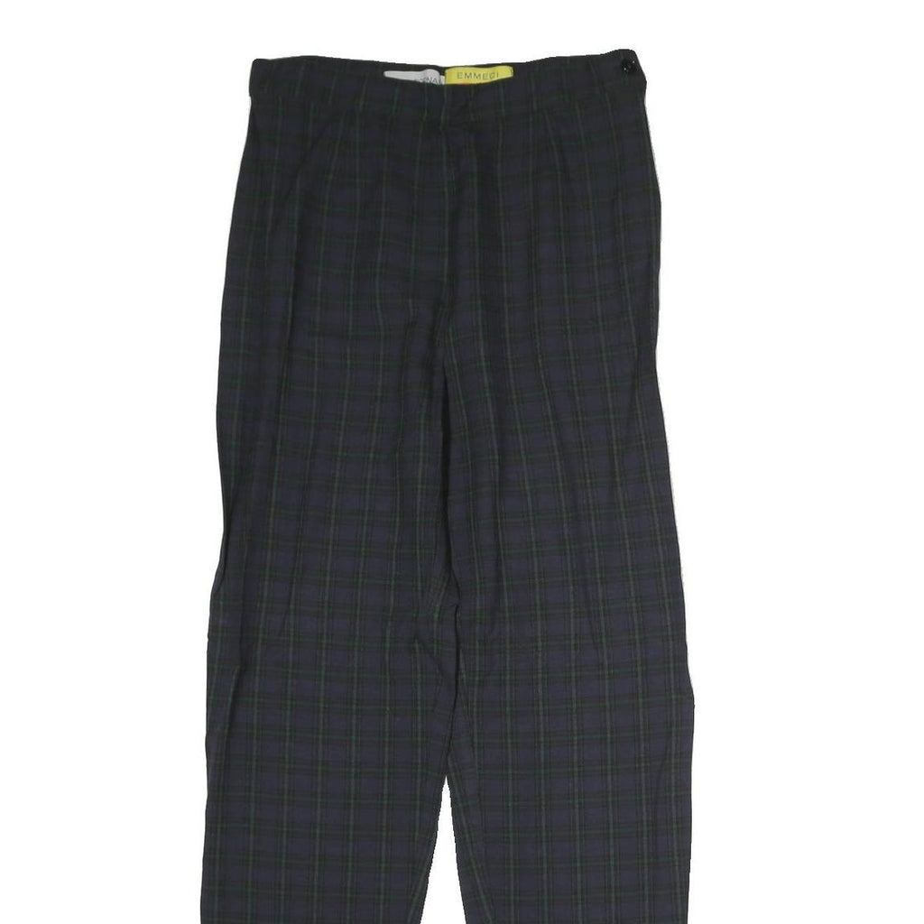 ALBA FORNARI Womens Cotton Blend Navy Check Regular Fit Straight Leg Trousers