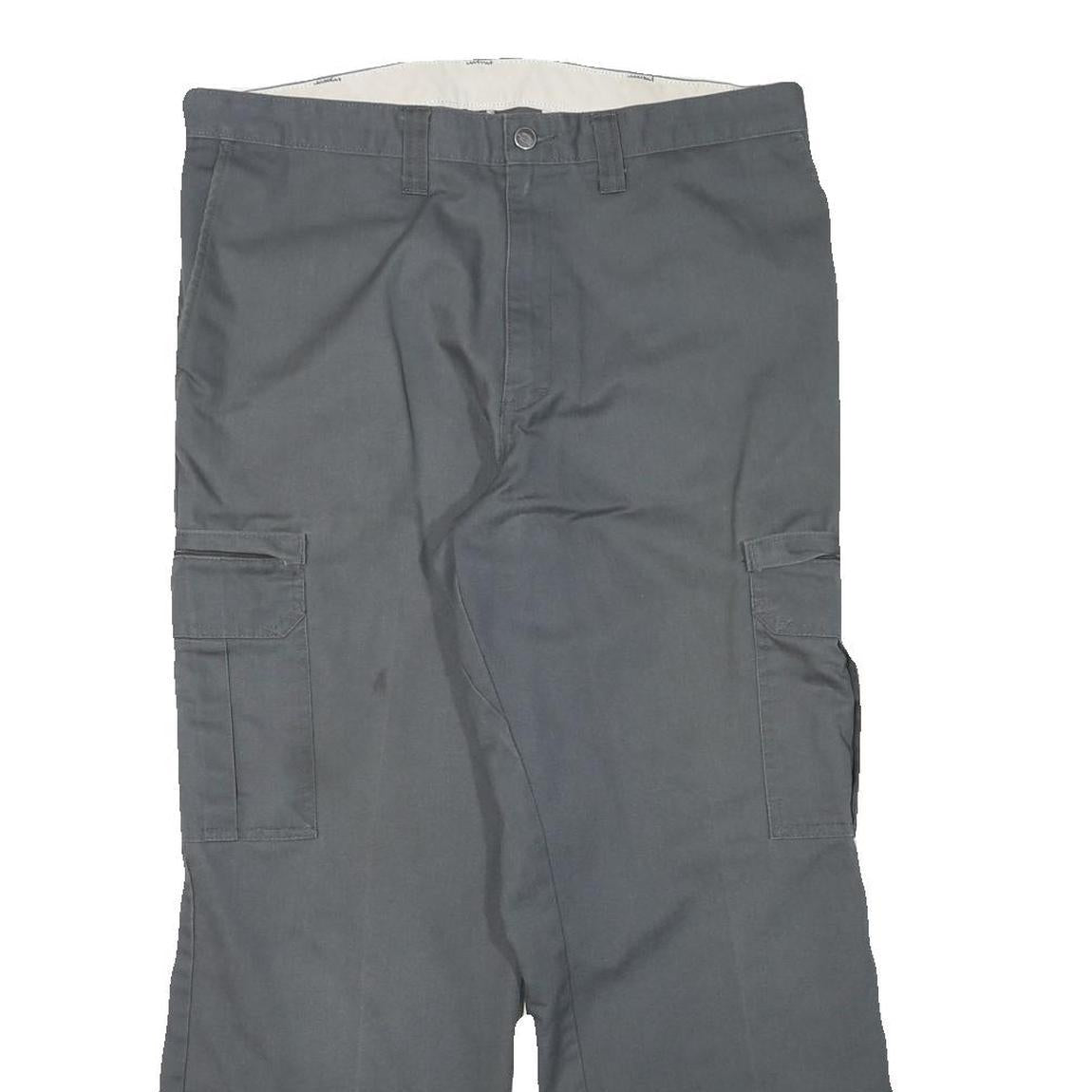 DICKIES Mens Cotton Blend Grey Regular Cargo Trousers W34 L28 Workwear Zip