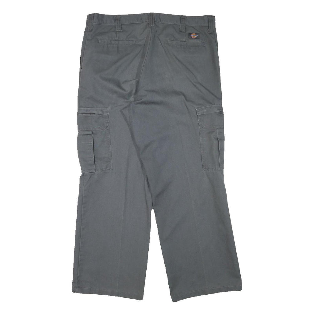 DICKIES Mens Cotton Blend Grey Regular Cargo Trousers W34 L28 Workwear Zip