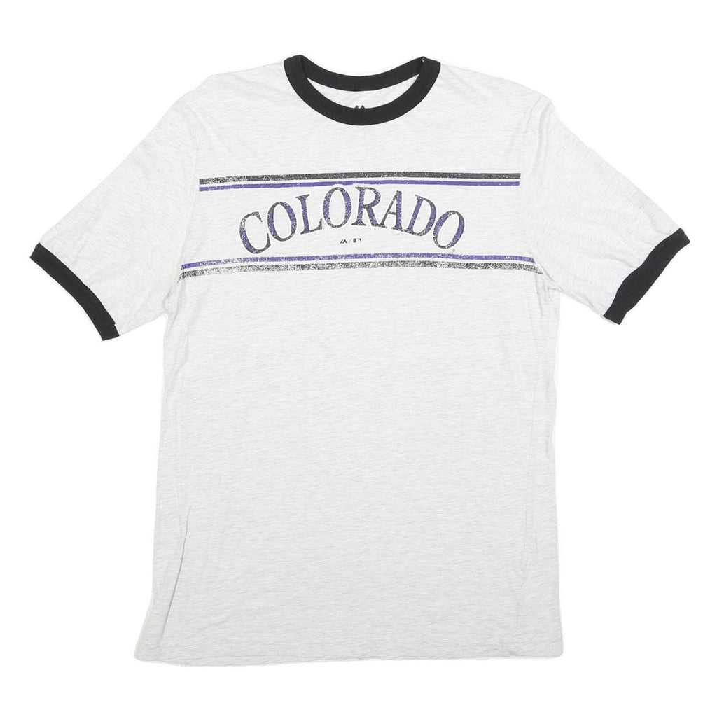 MAJESTIC Mens White & Black Colorado Graphic T-Shirt L Short Sleeve Crew Neck