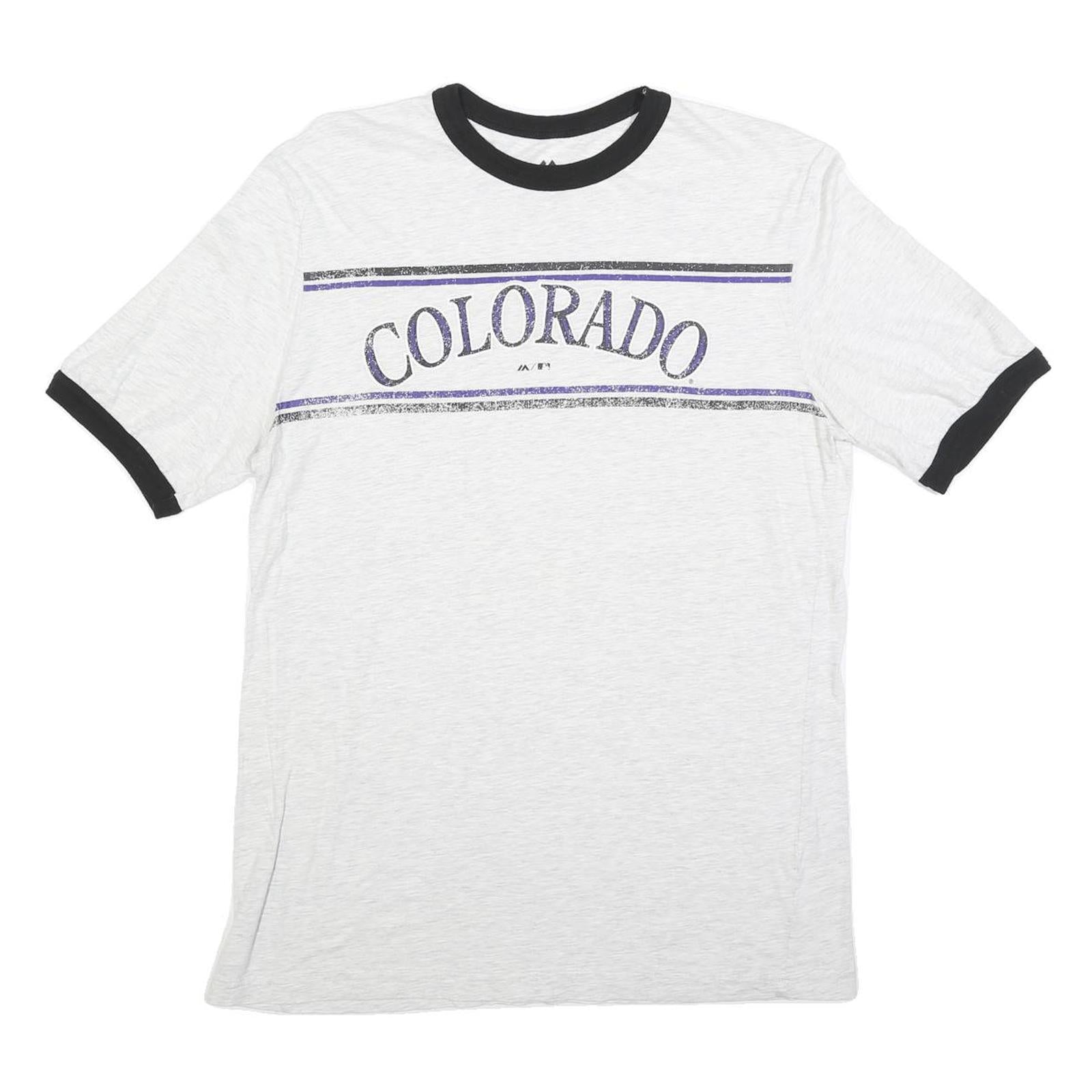 MAJESTIC Mens White & Black Colorado Graphic T-Shirt L Short Sleeve Crew Neck