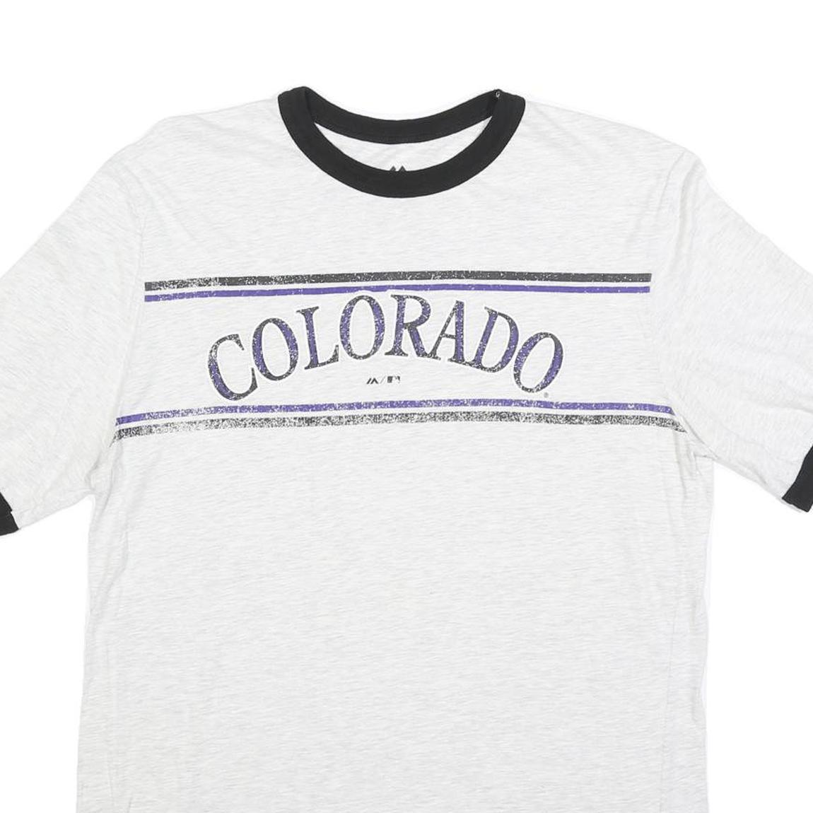 MAJESTIC Mens White & Black Colorado Graphic T-Shirt L Short Sleeve Crew Neck