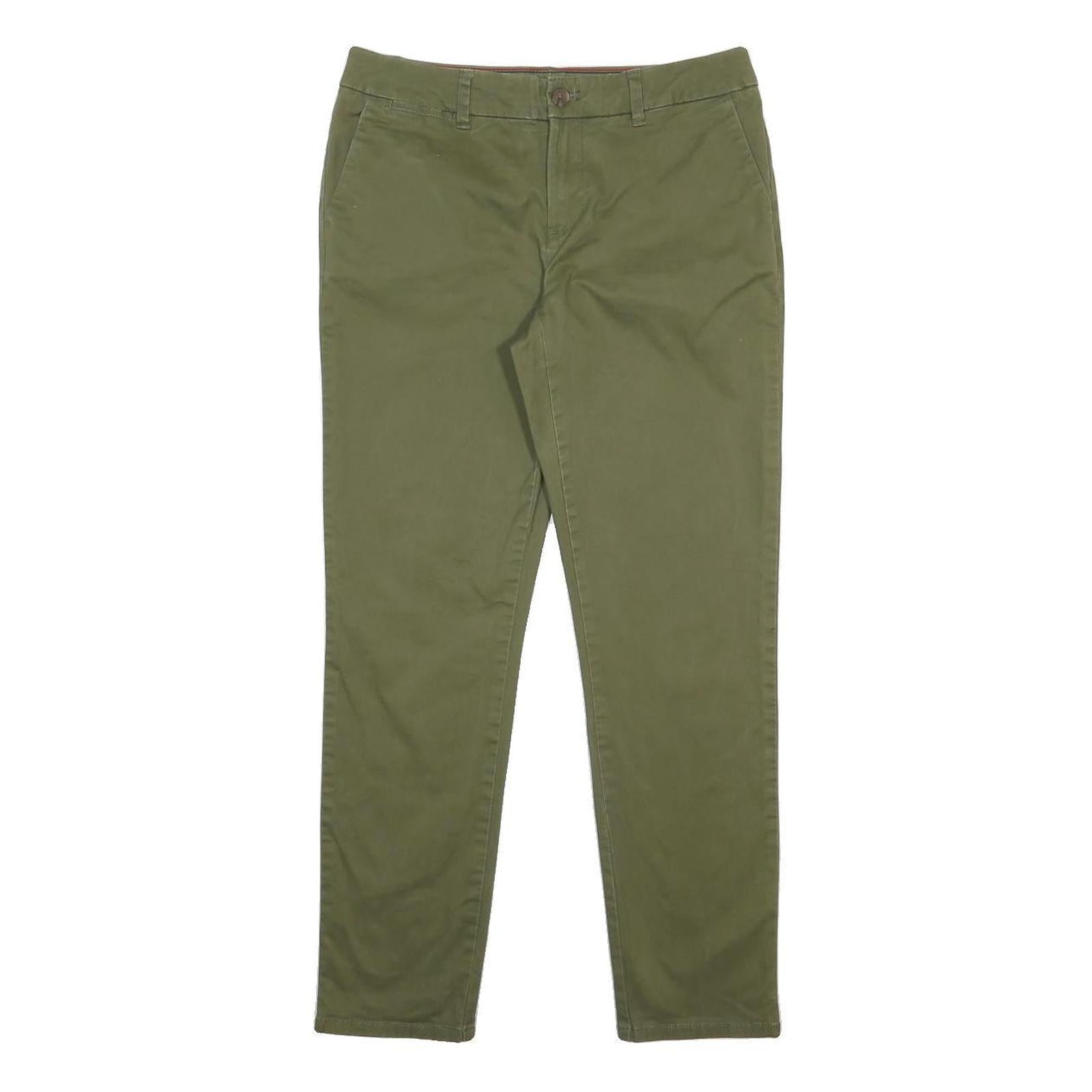 TOMMY HILFIGER Womens Cotton Blend Green Slim Straight Trousers W30 L29 Casual