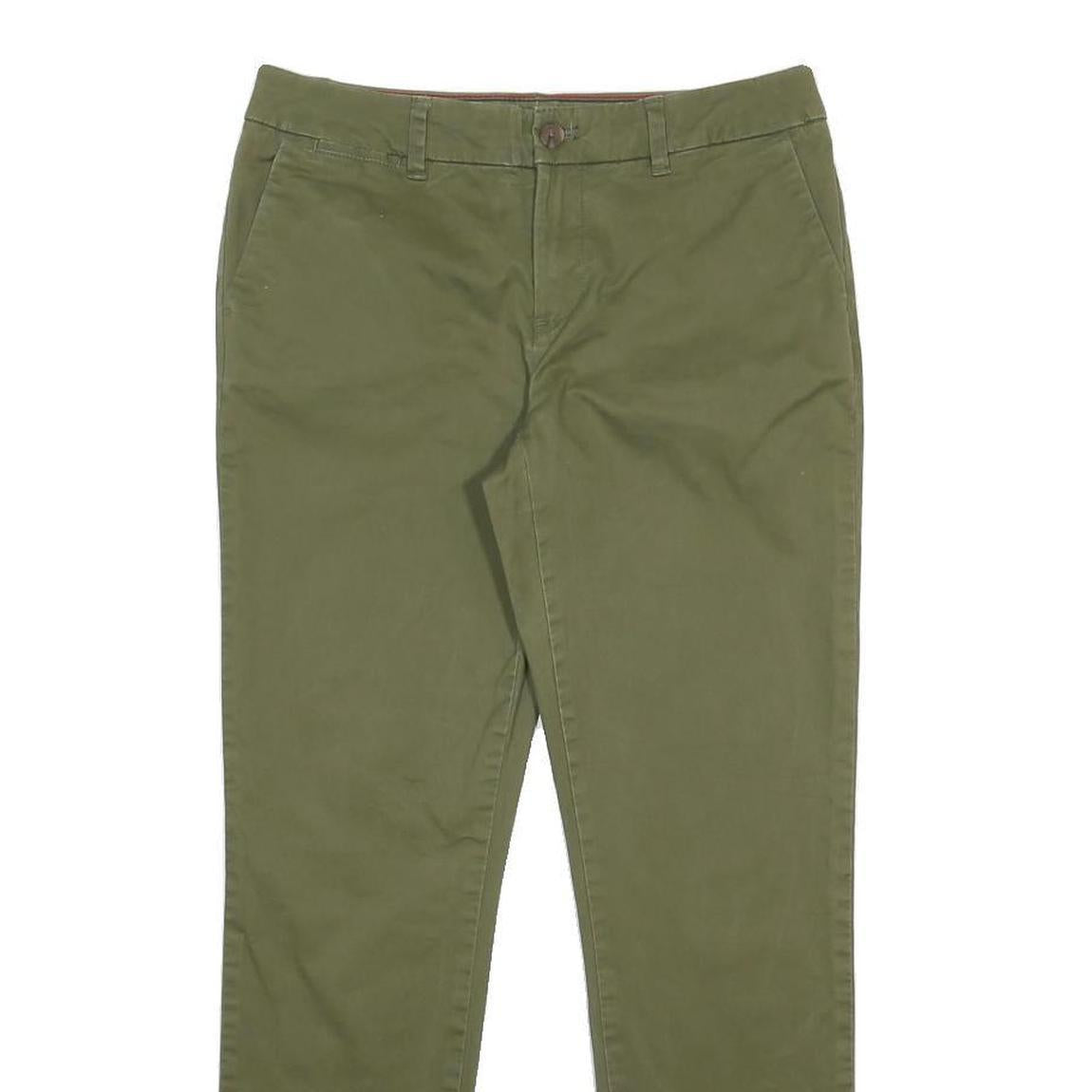TOMMY HILFIGER Womens Cotton Blend Green Slim Straight Trousers W30 L29 Casual