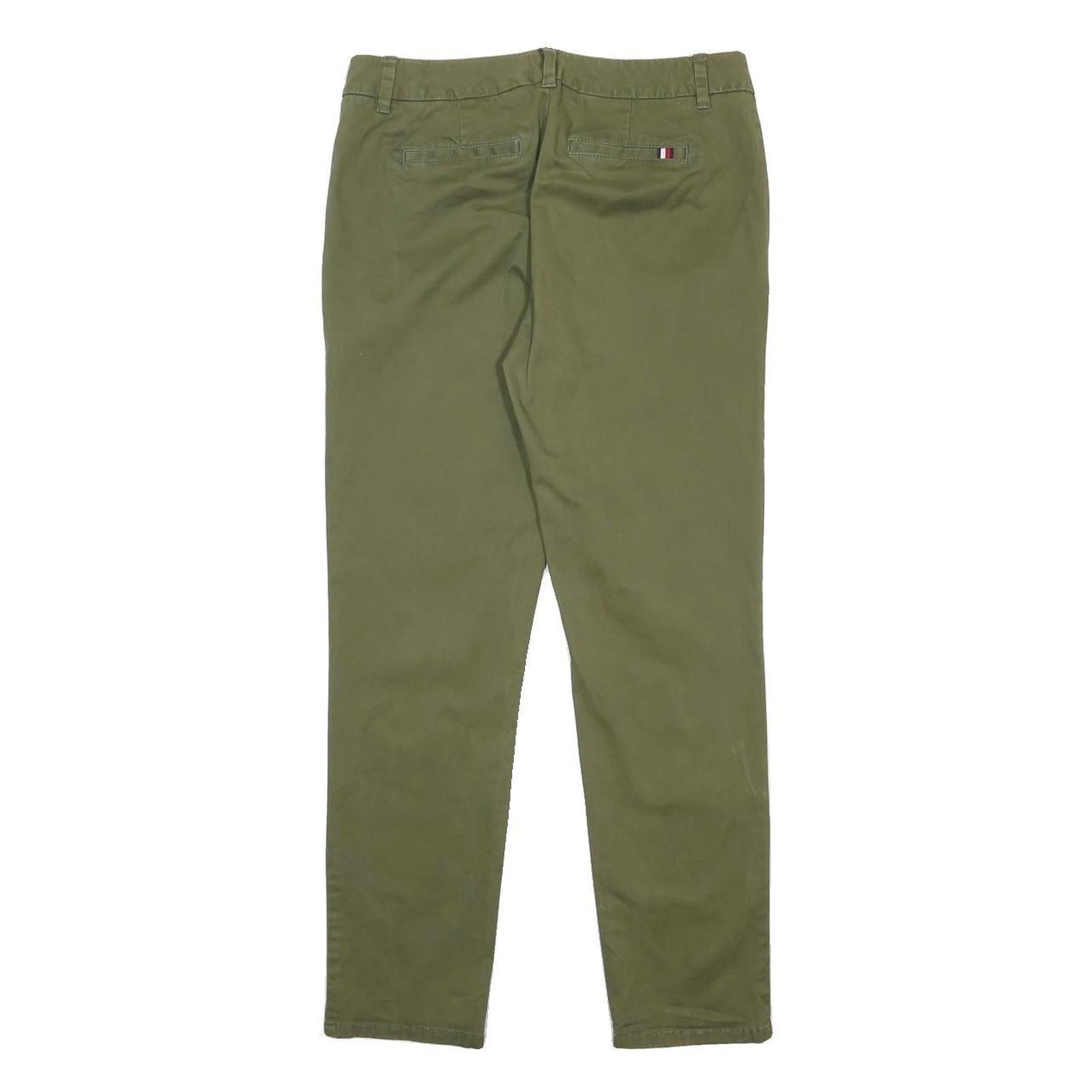 TOMMY HILFIGER Womens Cotton Blend Green Slim Straight Trousers W30 L29 Casual