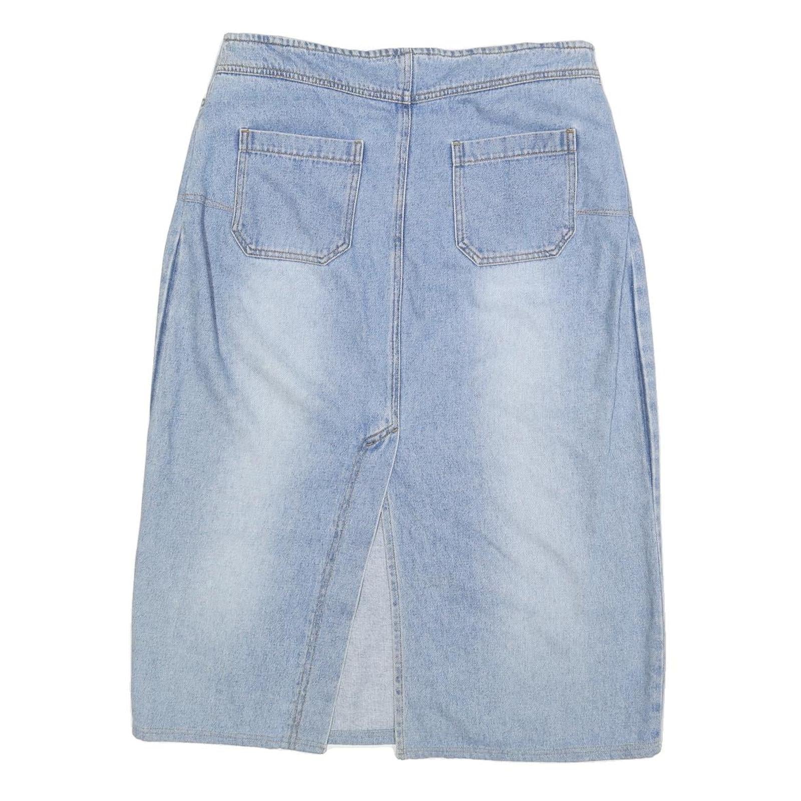 BIAGGINI Womens Blue Denim Straight Knee Length Cotton Blend Skirt L Casual