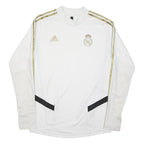 ADIDAS Mens White & Gold Real Madrid Long Sleeve Crew Neck Football Shirt L
