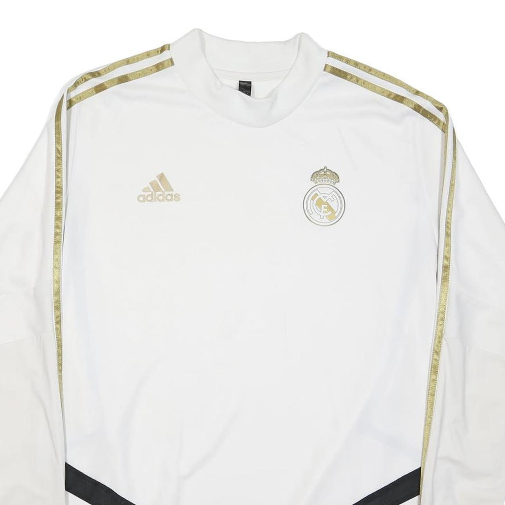 ADIDAS Mens White & Gold Real Madrid Long Sleeve Crew Neck Football Shirt L