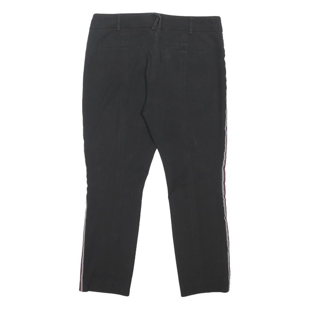 ANTHROPOLOGIE Womens Cotton Blend Black Regular Fit Trousers W32 L25 Side Stripe