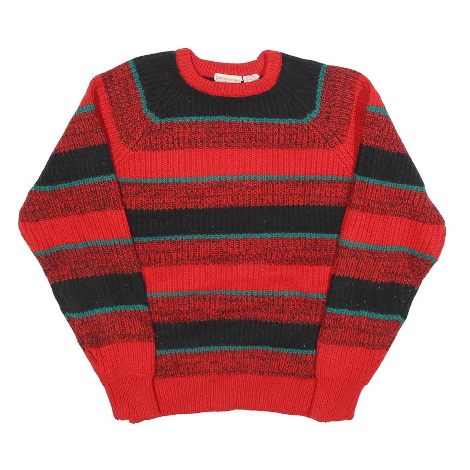 CONTEMPORARY CLASSICS Womens Red Black & Green Patterned Jumper Crew Neck Chunky