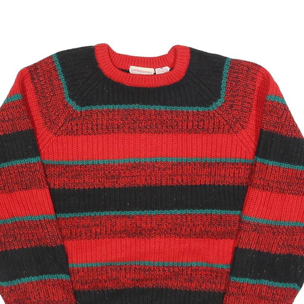 CONTEMPORARY CLASSICS Womens Red Black & Green Patterned Jumper Crew Neck Chunky