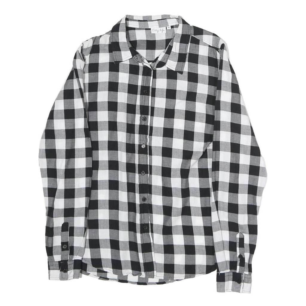 CITY LIFE Mens Black & White Check Shirt M Casual Cotton Blend Long Sleeve