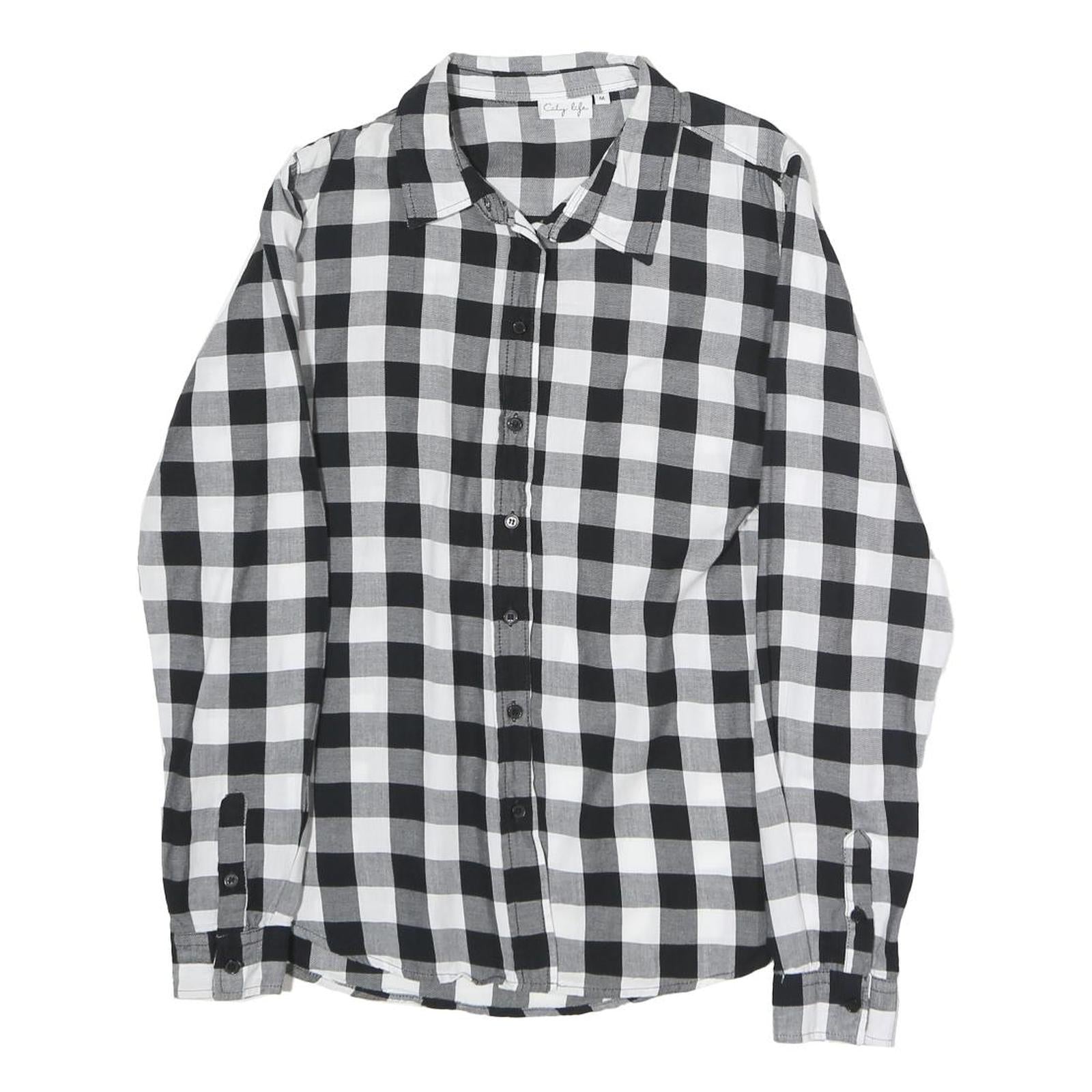 CITY LIFE Mens Black & White Check Shirt M Casual Cotton Blend Long Sleeve